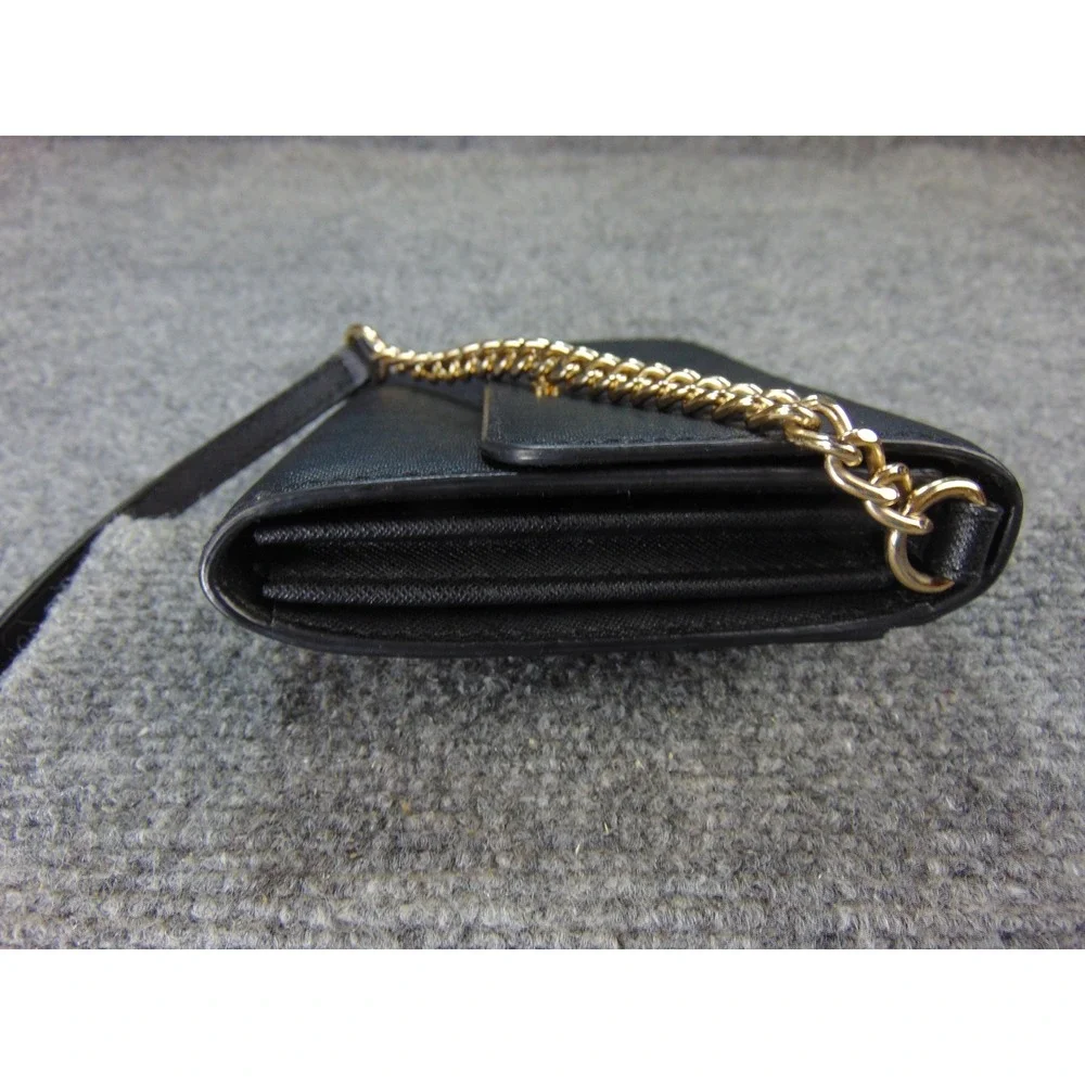 Michael Kors Crossbody Wallet Bag‎ Black Saffiano Gold Chain Designer Minimalist
